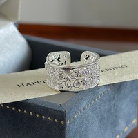 Bague large en argent sterling 925 pour femme, motif filigrane ajouré, fleur en dentelle, ajustable, ouverte, avec zircon cubique étincelant, vente en gros