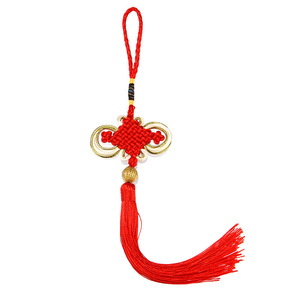 Pendentif Nœud Chinois avec Bordure Dorée, Ornement Perlé, Nœud de Richesse et de Prospérité à Huit Niveaux, Pompon Vertical, Finition Décorative - Product Image 5