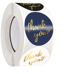 Etiquetas Adhesivas Blancas Impermeables con Texto 'Gracias' en Dorado, Precio de Fábrica, Personalizables para Bolsas/Cajas de Regalo - Product Image 4