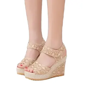 Sandales compensées à talons hauts pour femmes, chaussures fantaisie coréennes