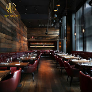 Ensemble de meubles de restaurant, de café et d'hôtel commerciaux en bois et cuir rouge moderne, canapé, banquette, table et chaises - Product Image 6