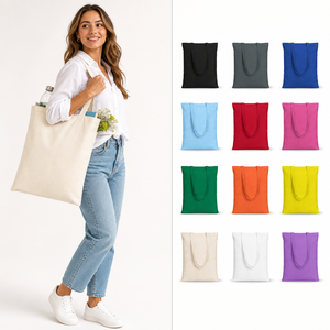 Cotton <b>Canvas</b> Tote Bag 15x16 Inch Reusable Shopping Bag Reinforced Handle Grocery Farmers Market Beach Book Custom Logo 12 Color - Product Image 1