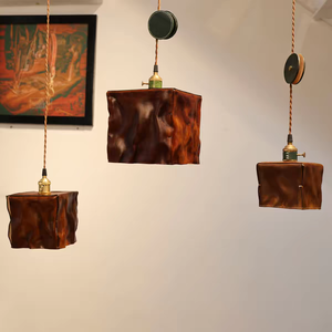Lustre en cuir sculpté fait main Wabi-Sabi, cuir tanné végétal rustique, directement de l'usine, pour gîte, OEM - Product Image 2