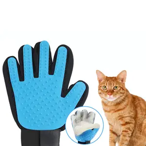 Pet Grooming Brush Glove Dog Hair Remover Gentle deshedding Massage mitt Five Finger Comb Tool with adjustable Wrist Strap