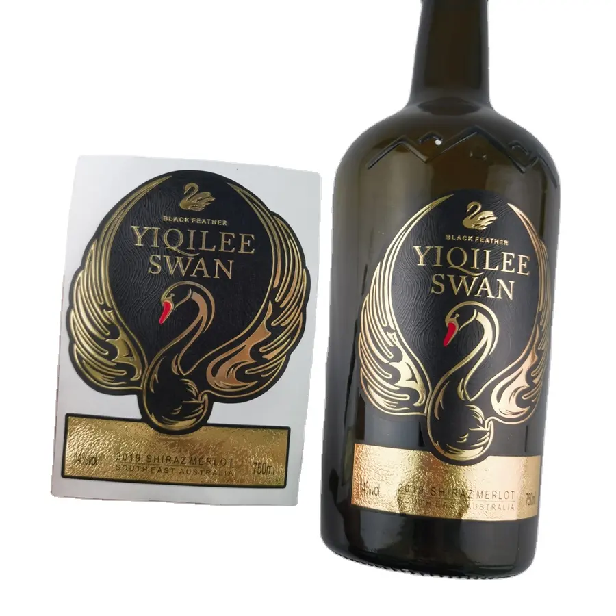 Etiqueta de vinho com folha de ouro gravada personalizada, etiqueta de vinho em papel texturizado com UV brilhante de luxo