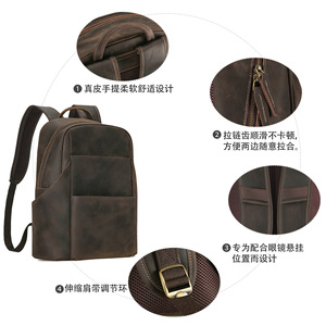 Dujiang Genuine Leather <b>Backpack</b> <b>Large</b> Capacity Laptop Compartment Unisex Business Travel Bag - Product Image 3