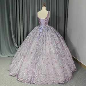 Vestido de Fiesta Largo con Cola de Corte, Moderno, Sin Mangas, con Lentejuelas, Encaje Floral y Cristales, para Cumpleaños o Quinceañera, Modelo DY6667 - Product Image 4