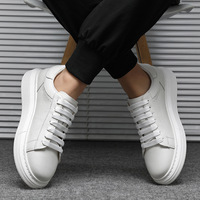 [Modèle identique à Lei Jun] Chaussures de sport à plateforme en cuir de vachette blanc, épaisses et résistantes, pour hommes, idéales pour l'été et le quotidien.