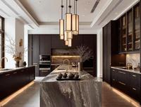 Cuisine moderne en bois sur mesure de luxe fabriquée en Chine, avec grand îlot central et plan de travail en marbre