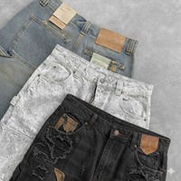 Shorts en jean double genouillère pour homme, style charpentier, déchirés et usés, cargo, personnalisables, faible MOQ, fabricant