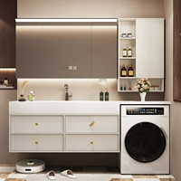 Ensemble de meuble-lavabo moderne flottant avec espace intégré pour machine à laver, éclairage LED et miroir médical anti-buée