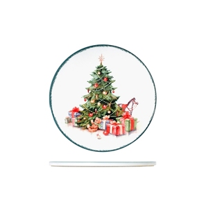 Sottopentola natalizio rotondo in ceramica con design albero e regali per decorazioni da tavola natalizie - Product Image 1