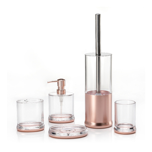 Ensemble d'accessoires de salle de bain en plastique or rose transparent toscan porte-savon porte-brosse à dents gobelet distributeur de savon distributeur de lotion de toilette - Product Image 1