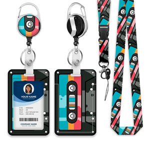 Cross-border recorder carabiner badge scroll keychain polyester detachable lanyard card holder double-sided UV printing in stock - Product Image 1