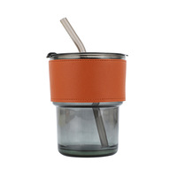 Taza de Jugo Clásica de Vidrio Ecológica, Estilo Retro, Simple y de Lujo, con Tapa y Pajita, Hermética, Colores Personalizables, Logotipo, Caja Blanca, para Negocios