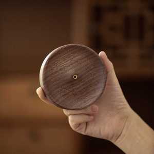 Support rond pour brûleur de cérémonie du thé en bois massif de noyer noir, fait à la main - Product Image 5