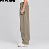 Pantalon plissé à genoux Oem Odm pour homme, marron, taille haute, coupe large, en coton structuré, style streetwear Y2K, vente en gros