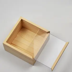 Caixa de madeira personalizada com tampa acrílica, caixa de presente de madeira caixa de armazenamento de madeira