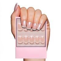 Pour les ongles press-on La Perle |   Ongles semi-transparents Squoval French Tip, qualité salon, en plastique, pré-dessinés, avec colle |   15 doigts