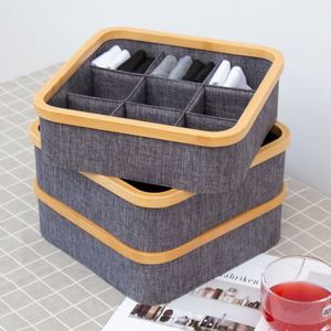 Multipurpose Grey <b>Bamboo</b> Non-Woven Fabric Drawer Divider Boxes Bins Clothing Socks Storage Closet Underwear Organizer With Lid - Product Image 1