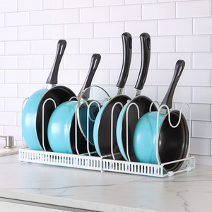 Sliding Pan and Round Pot Lid Cover Holder Organizer Storage Rack Expandable Pot Holder Pot And Pan Holder