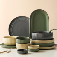 Chine gros luxe porcelaine dîner ensemble or céramique vaisselle grès assiettes ensembles vaisselle ensemble