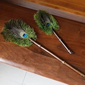 Brosse de dépoussiérage de plumes manche en bambou rétro antistatique <span class=keywords><strong>plumeau</strong></span> de ménage <span class=keywords><strong>plumeau</strong></span> de paon - Product Image 3