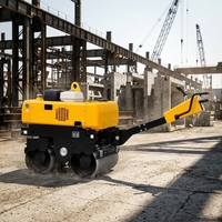Compacteur vibrant à double tambour autopropulsé ROADWAY avec moteur Honda 13 CV, capacité 5 tonnes pour travaux de construction