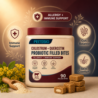 PEITEBIO Bouchées Probiotiques au Colostrum et Quercétine pour Chats, Soutien Immunitaire, Digestif et Cutané, Saveur Bœuf, 90 unités