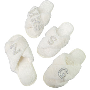 Pantuflas de boda para mujer, novia, dama de honor, hago diapositivas, piel de conejo sintética, suela antideslizante, regalo de boda, zapatillas deslizantes con los dedos abiertos