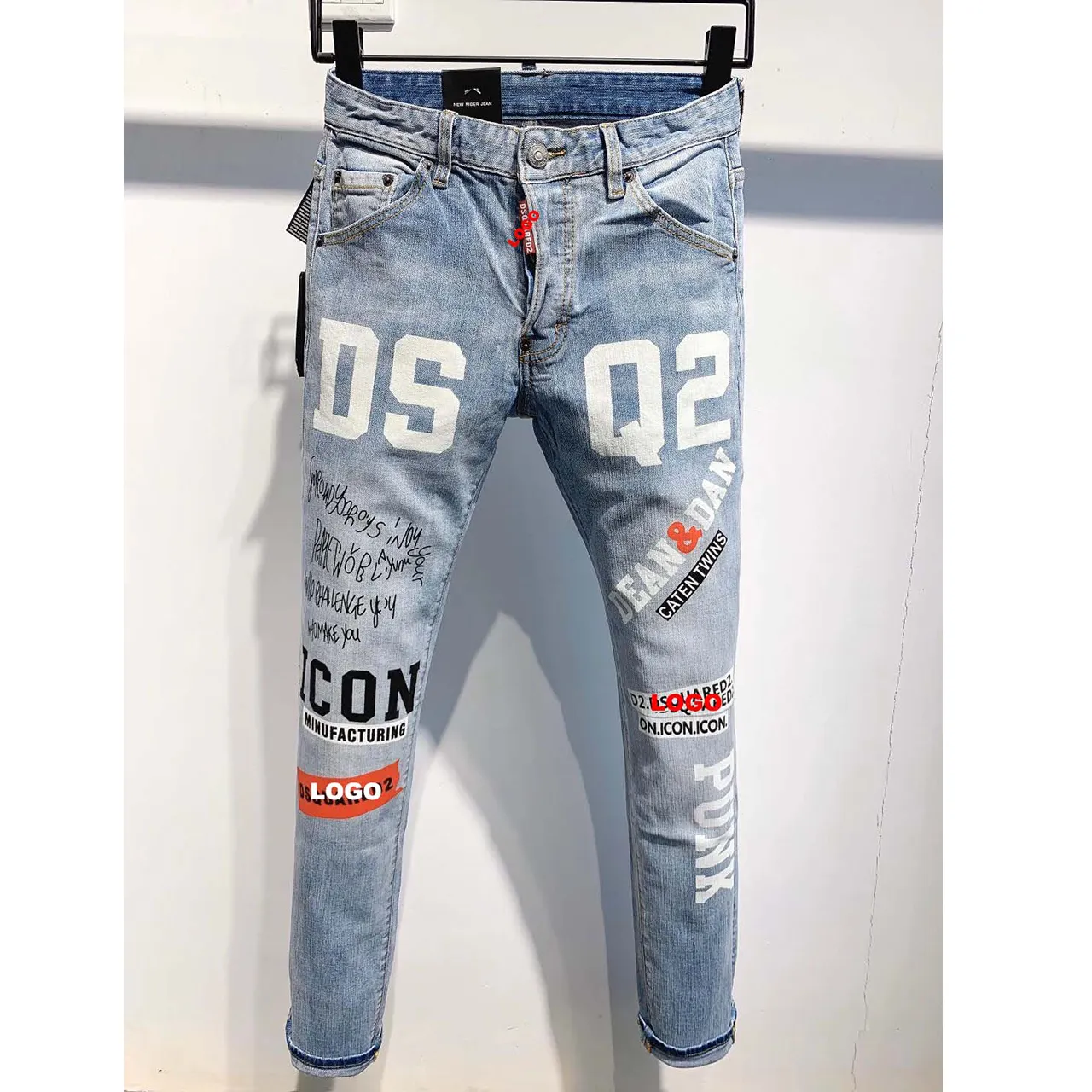 2023 new denim trousers for men D2 jeans slim stereo cut casual wash dark blue zipper decoration motorcycle
