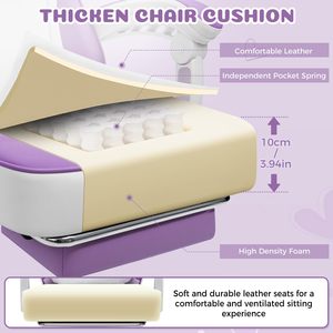 Silla Gamer Económica con Diseño de Gato Adorable y Función de Masaje - Silla Ergonómica de Cuero PU Lila y Blanco para Chicas Adolescentes - Product Image 5
