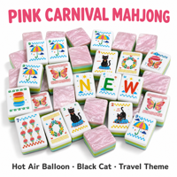 Jeu de Mahjong en Acrylique Thème Voyage Chat Noir Montgolfière Rose Carnaval – Tuiles de Mahjong