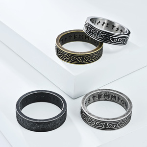 Anello da <span class=keywords><strong>Uomo</strong></span> in Acciaio Inossidabile con Nodo Celtico e Scrittura Runica Vichinga, <span class=keywords><strong>Anelli</strong></span> <span class=keywords><strong>Artigianali</strong></span> Retrò Vintage in Acciaio Inossidabile Argentato, Gioielli per <span class=keywords><strong>Uomo</strong></span> - Product Image 1