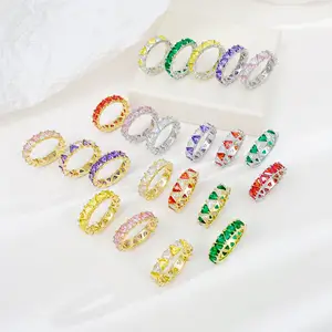 High Quality Unique Design Triangle Colorful CZ Stone Gold Plated Titanium Stainless Steel Ring For Women E-717