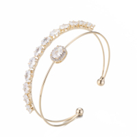 Bracelet manchette design plaqué or 14 carats, double rangée de zircone cubique pavée, manchette ouverte, Brazalete De Mujer, bracelet de luxe OEM