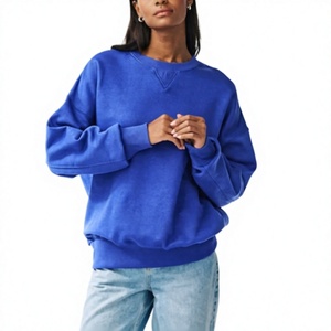 Oversized Heavyweight 300 GSM <b>Women</b> Sweatshirt Custom Logo 100% Cotton Brushed Fleece Material Long Sleeve Crew Neck Pullover - Product Image 5