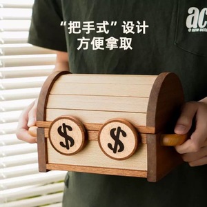 Children's Wooden <b>Treasure</b> <b>Box</b> Piggy Bank Solid Wood Storage <b>Box</b> With Handle For Kids Money Saving - Product Image 1