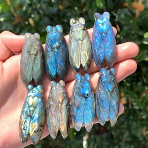 Hotsale tự nhiên chất lượng cao Labradorite thủ công mỹ nghệ động vật Tay Chạm Khắc nhỏ Labradorite màu xanh Flash Cicada chạm khắc để trang trí - Product Image 1