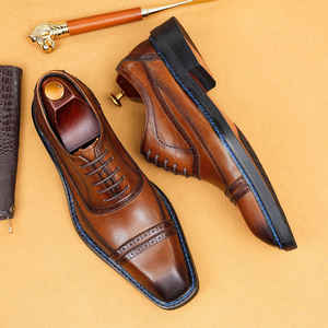 Chaussures Oxford pour hommes en cuir véritable, à lacets, avec semelle intermédiaire en caoutchouc, antidérapantes, respirantes et légères, pour le bureau et la carrière - Product Image 1
