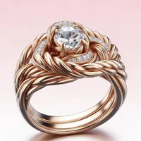 Bagues en Zirconium Scintillant à Motifs Floraux Romantiques ZhuQian pour Femmes – Bijoux Torsadés pour Mariage et Banquet, Accessoires de Mode Charmants