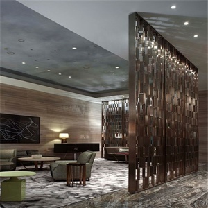 Thiết Kế Ngăn Phân Vùng Màu Vàng Khách Sạn Lobby Lounge Màn Hình Phòng <span class=keywords><strong>Divider</strong></span> Thép Không Gỉ Trang Trí Kim Loại Màn Hình - Product Image 4