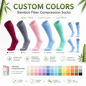 Wholesale Bamboo Compression <b>Socks</b> Seamless Running Circulation Compressed <b>Socks</b> with Embroidery for Women - Product Image 3