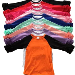 Twee Tone Colour Blok t-shirt Oranje En Zwarte Baby Kids Icing Raglan Shirt/ruche raglan/icing raglan shirts
