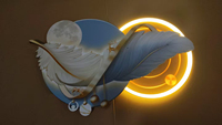 Art mural LED rétroéclairé à plumes abstraites, décoration murale de luxe en porcelaine cristalline pour salon, chambre à coucher, hôtel