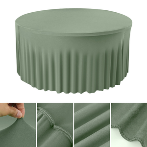 Housse de table ronde en spandex noir plissée avec jupe plissée et volants, ajustée pour mariage, banquet, hôtel, événement - Product Image 4