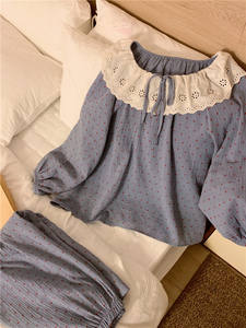 Conjunto de Pijama de Otoño, Estilo Dulce de Princesa, con Ribete de Encaje, Ropa de Dormir para Niñas, Mezcla de Algodón Transpirable, Conjunto de Ropa Holgada para el Hogar - Product Image 3