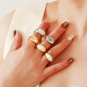 Stainless Steel <b>Titanium</b> <b>Ring</b> Imitation Pearl Resin Geometric Design Tension Setting For Women - Product Image 4