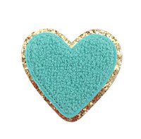 Patchs brodés personnalisés en chenille à bords dorés et pailletés en forme de cœur, patchs brodés pour serviettes, sacs et coques de téléphone