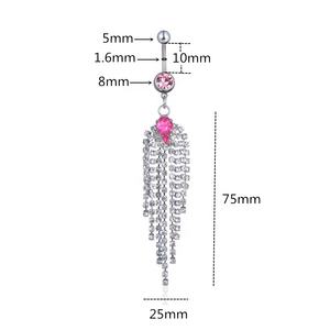 حلقات السرة الكريستالية بتصميم ذيل الطاووس مع سلسلة خرز من الفولاذ المقاوم للصدأ، مجوهرات ثقب للنساء مرصعة بالأحجار الكريمة - Product Image 2